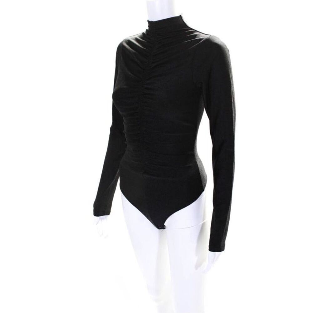 Good American Womens Ruched Luster High Neck Long Sleeve Bodysuit Black Size 1 - Picture 2 of 4